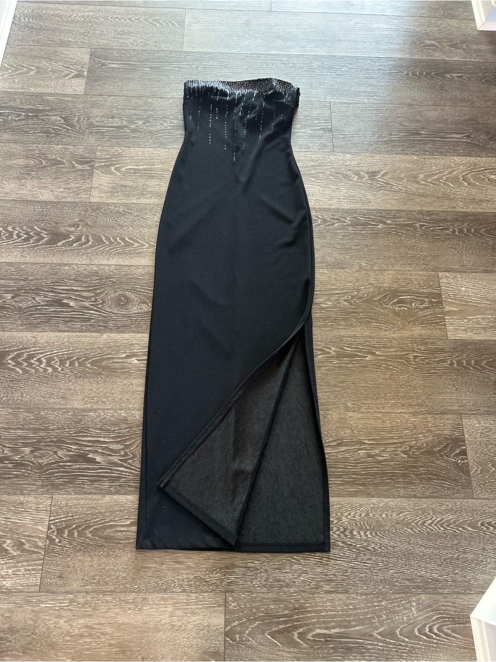 Strapless Black Maxi Dress with Side Slit